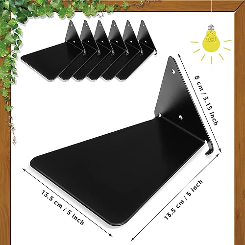 Miniatura 2 de Jetec Estantería flotante invisible, 6 piezas, para montaje en pared, triangular, de hierro, resistente, estante multiusos (negro)