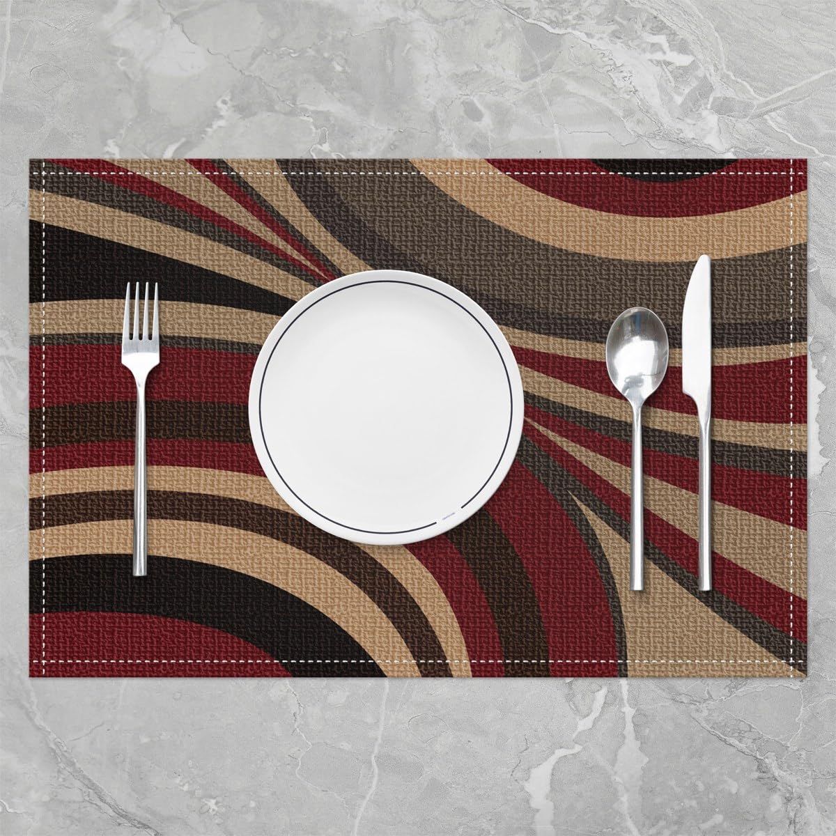 Burgundy Red Brown Stripe Line Placemats Set of 4 45X30cm Geometric Placemat for Kitchen Dining Table Decor Indoor Outdoor Table Place Mats Abstract - Image 2