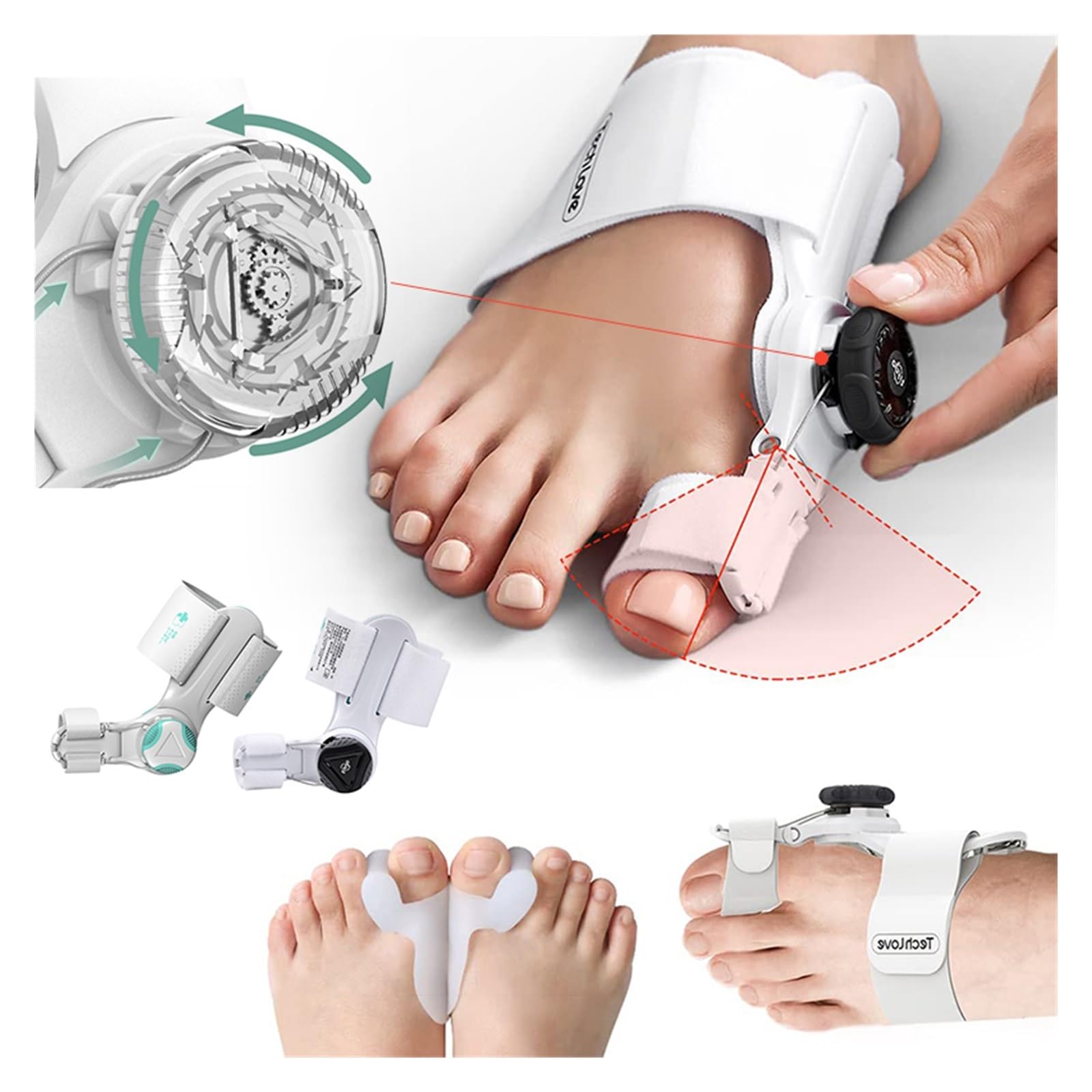 Corrector de férula ajustable para juanetes con perilla para corrección de hallux valgus, suministros ortopédicos para el cuidado de la pedicura (2 unidades)