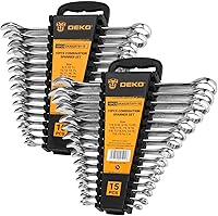 DEKOPRO 30-Piece Ratcheting Combination Wrench Set SAE Metric 1/4-1in 8-22mm Chrome Vanadium 12-Point Organizer Tray