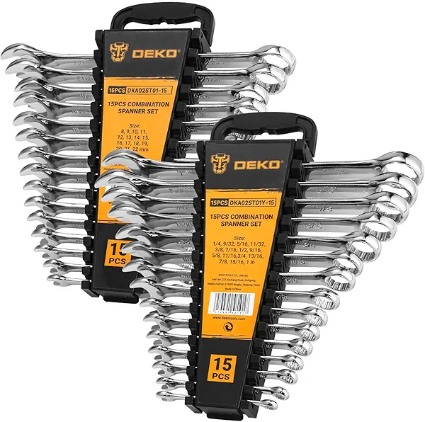 DEKOPRO Combination Wrench Set, SAE&Metric, 30-piece, 1/4'' to 1'' & 8-22mm, 12-Point, Chrome Vanadium Steel, with Plastic Tray