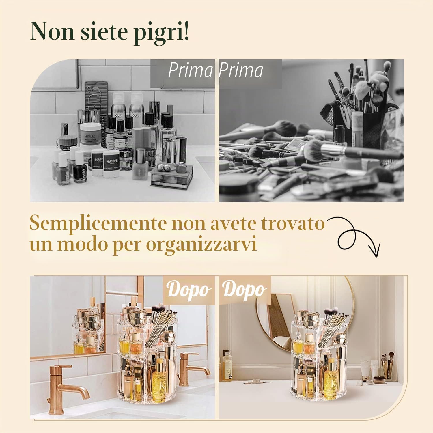 KAHEIGN Organizer per Trucco Rotante a 360°, Supporto per Cosmetici Regolabile in Acrilico 8 Strati di Grande Capacità Portaoggetti per Trucco ProfumoRossetto Costumista Bagno (Chiaro Diamante)