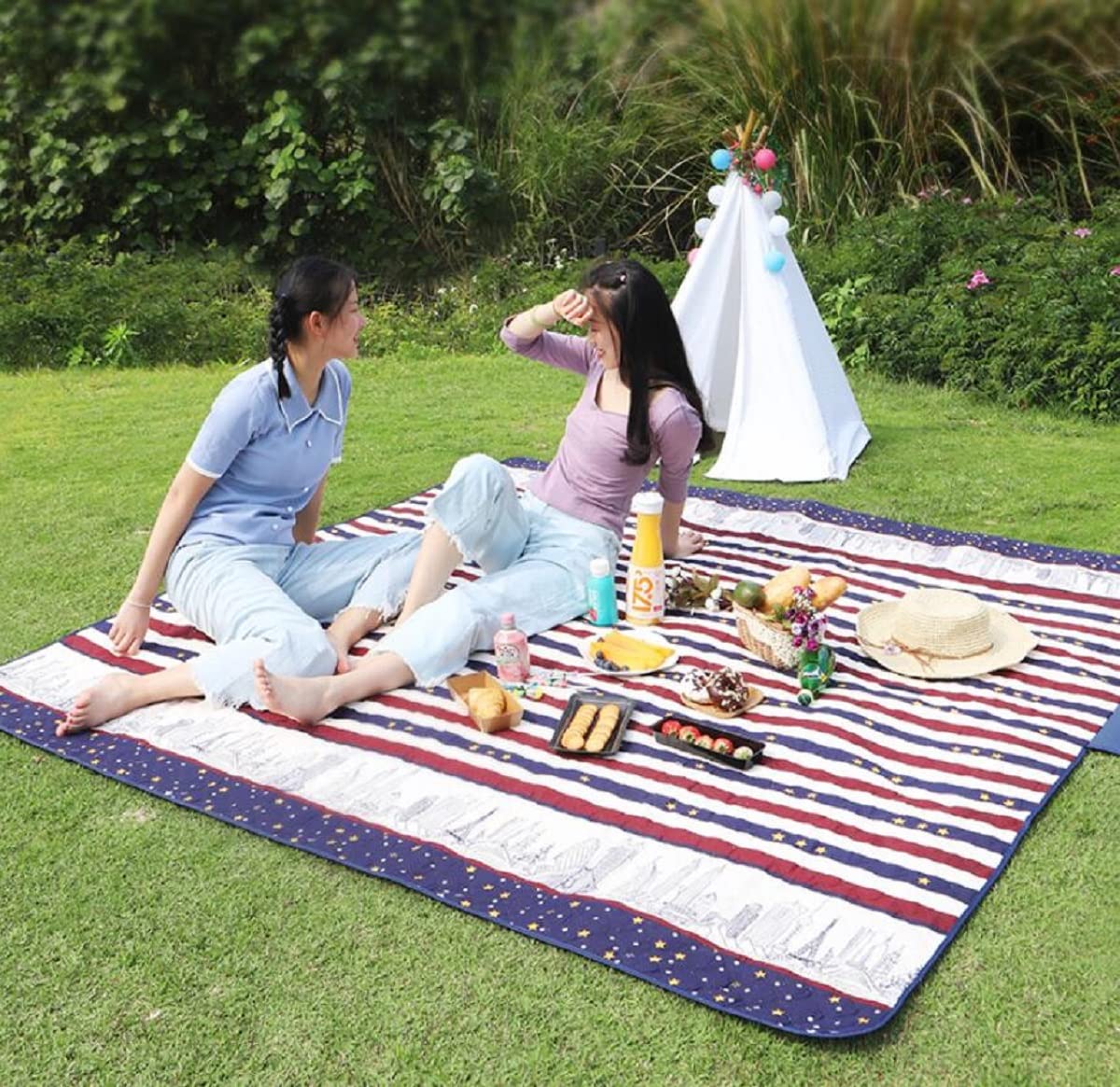Coperta da Picnic Impermeabile, Stuoia Spiaggia Imbottita, 3 Strati Durevole, Comodo E Morbido, Stuoia Ideale per Campeggio Giardino Riunione Prato Spiaggia, 200X200cm