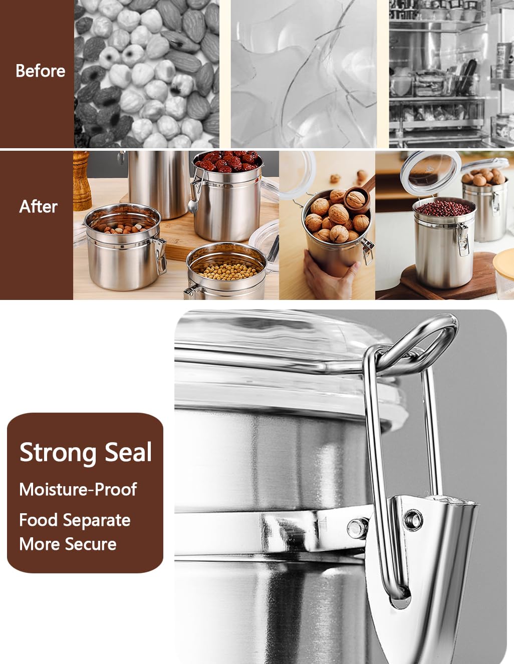 Kaffeedose Luftdicht mit Deckel Kaffeebohnen Behälter für Kaffeepulver Bohnen Tee Mehl Müsli Zucker, Edelstahl Dose zur Aufbewahrung Vorratsdose Küche Lebensmittel BPA-frei (2er Set - 1.8L - Silber)