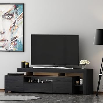 T0014 Led Illuminated TV Stand, Living Room TV Unit, Wooden Black