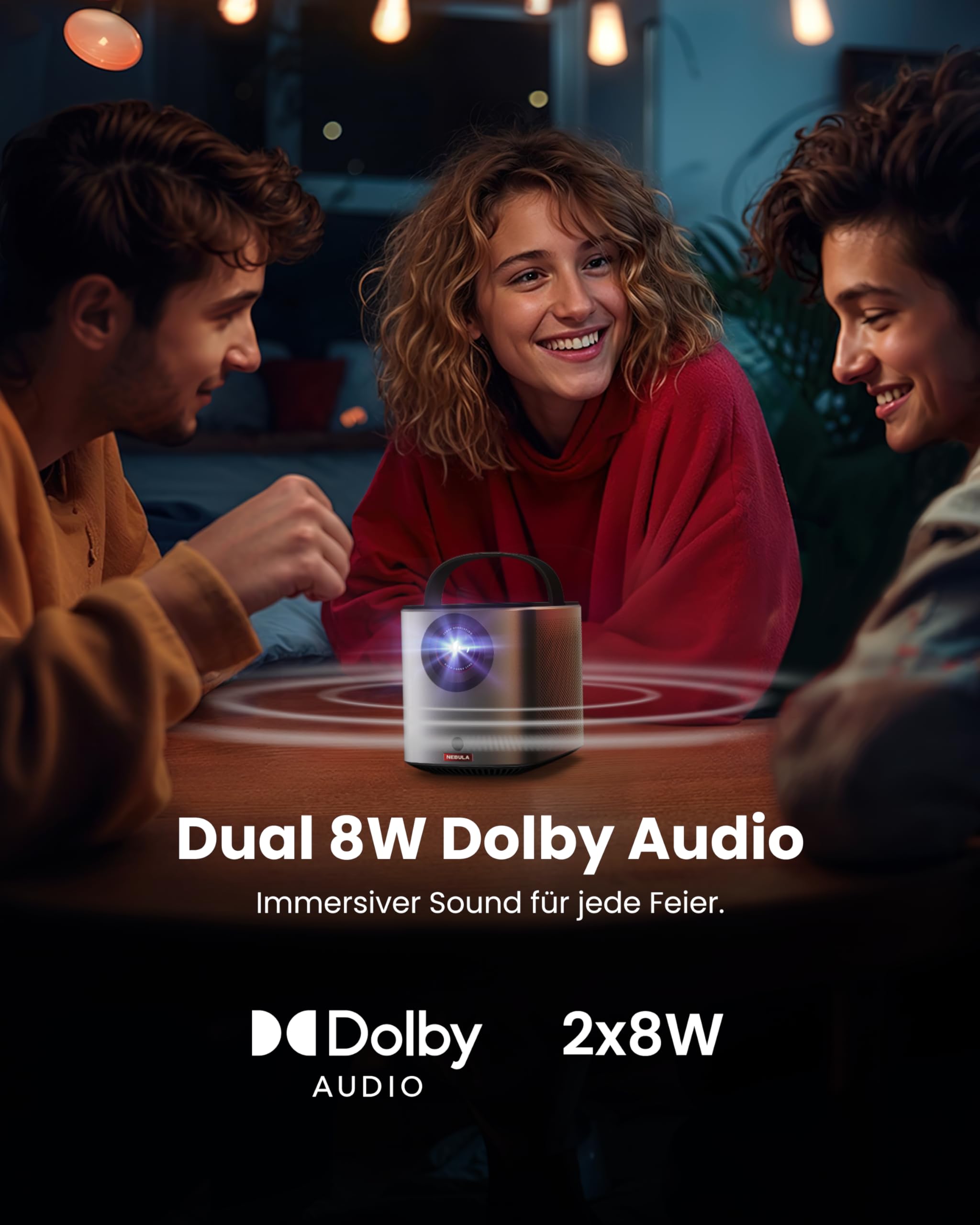 Nebula by Anker Mars 3 Air Mini Beamer, WLAN Projektor, 1080p mit Google TV | Smarter, tragbarer Projektor mit 400 ANSI-Lumen, Dolby Digital, 2*8W, 150-Zoll Bild, Integrierter Akku, 2,5h Spielzeit