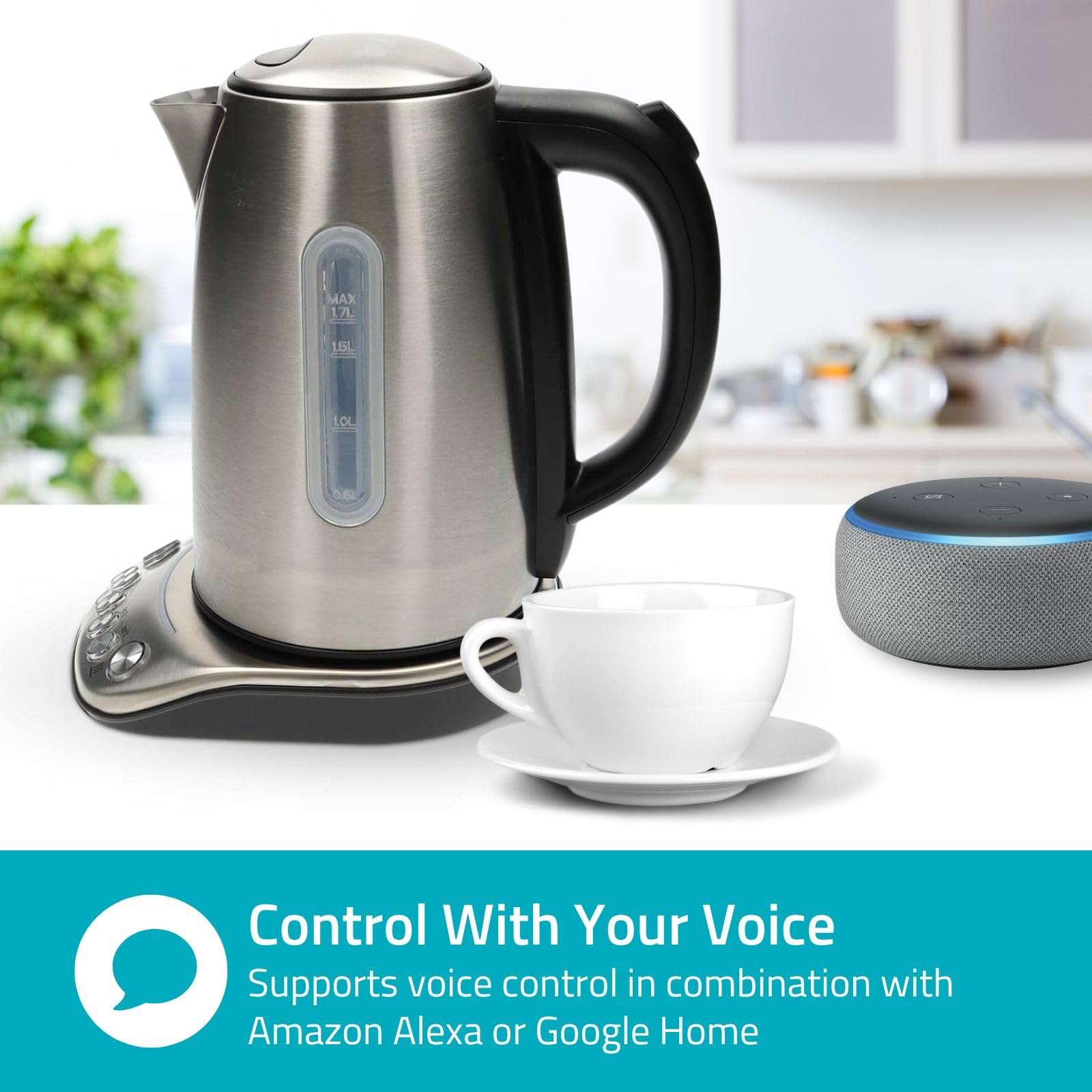 Nedis KAWK8000WIFI Bouilloire Intelligente Wi-Fi 1,7 L – Température Réglable 70/80/90/100 °C – Affichage Température – Base Pivotante 360° – Inox