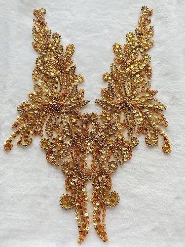 Miniatura 4 de Zbroh Parche multicolor de diamantes de imitación cosidos a mano, accesorios de manualidades para vestido de novia de niña, 14 x 20 pulgadas