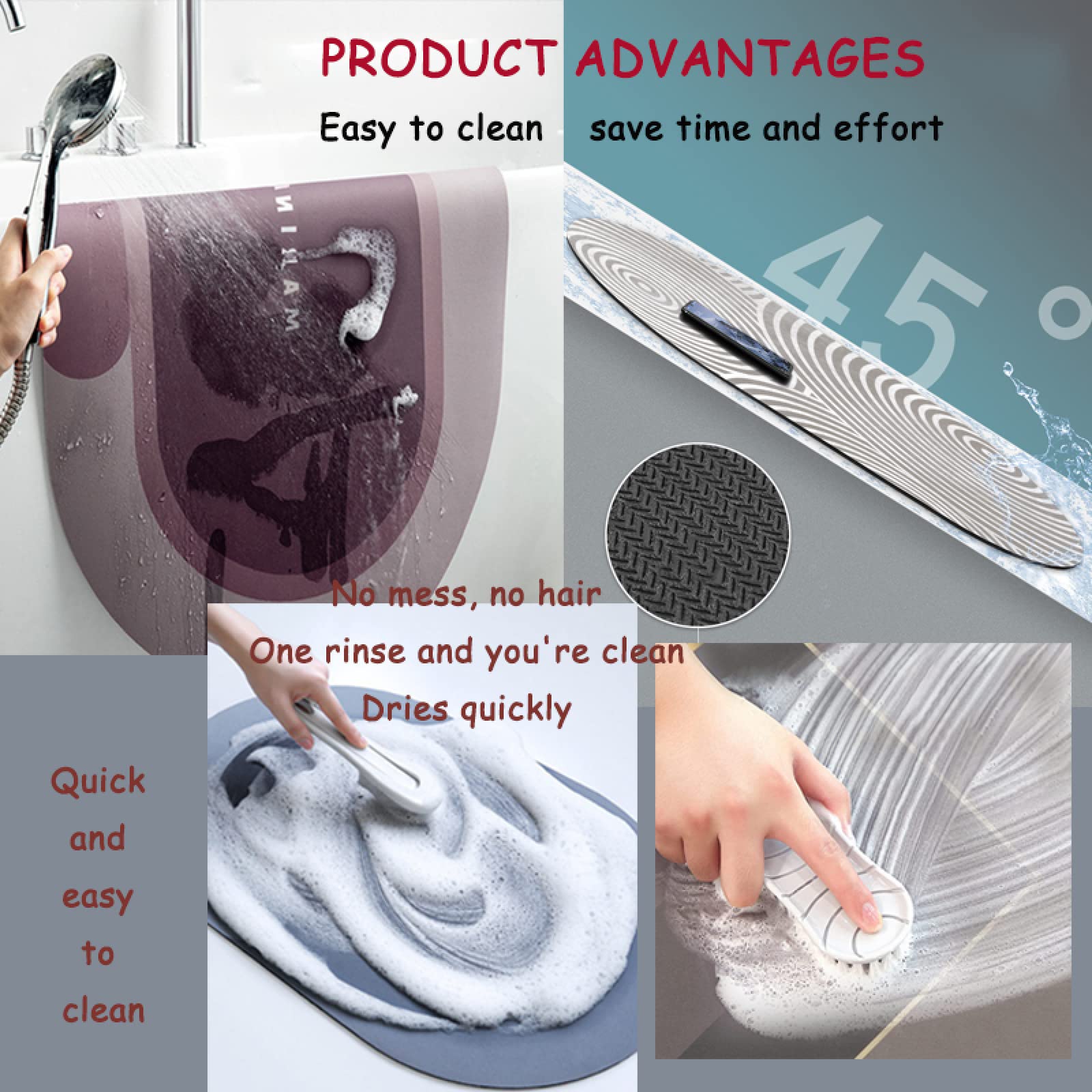 Tappeto Bagno, Tappeto Bagno Antiscivolo Assorbente, Tappeti Bagno, Tappetino Doccia Antiscivolo, Tappeto Cucina Antiscivolo Lavabile, Tappeto Doccia Assorbente, Tappetini Bagno (Variazioni, 90x120cm)