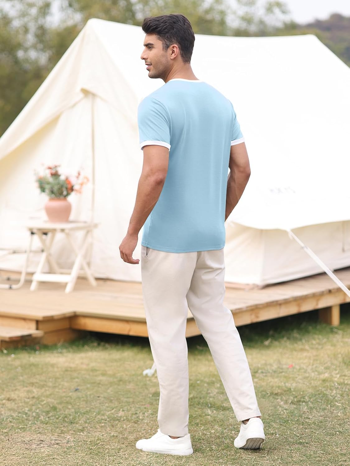 Angbater Men’s Muscle V Neck Shirts Short Sleeve Casual Slim Basic Tee Shirts Summer Lightweight T Shirts with Pocket - Image 5