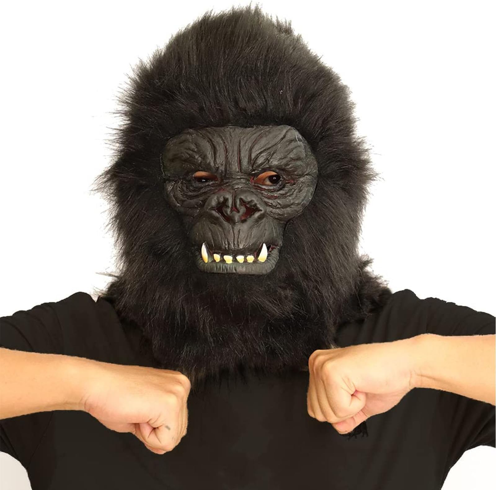 - Full Head Black Gorilla Mask for Adults – Realistic Latex Ape Mask for Halloween, Costume Parties, and Dress Up Props