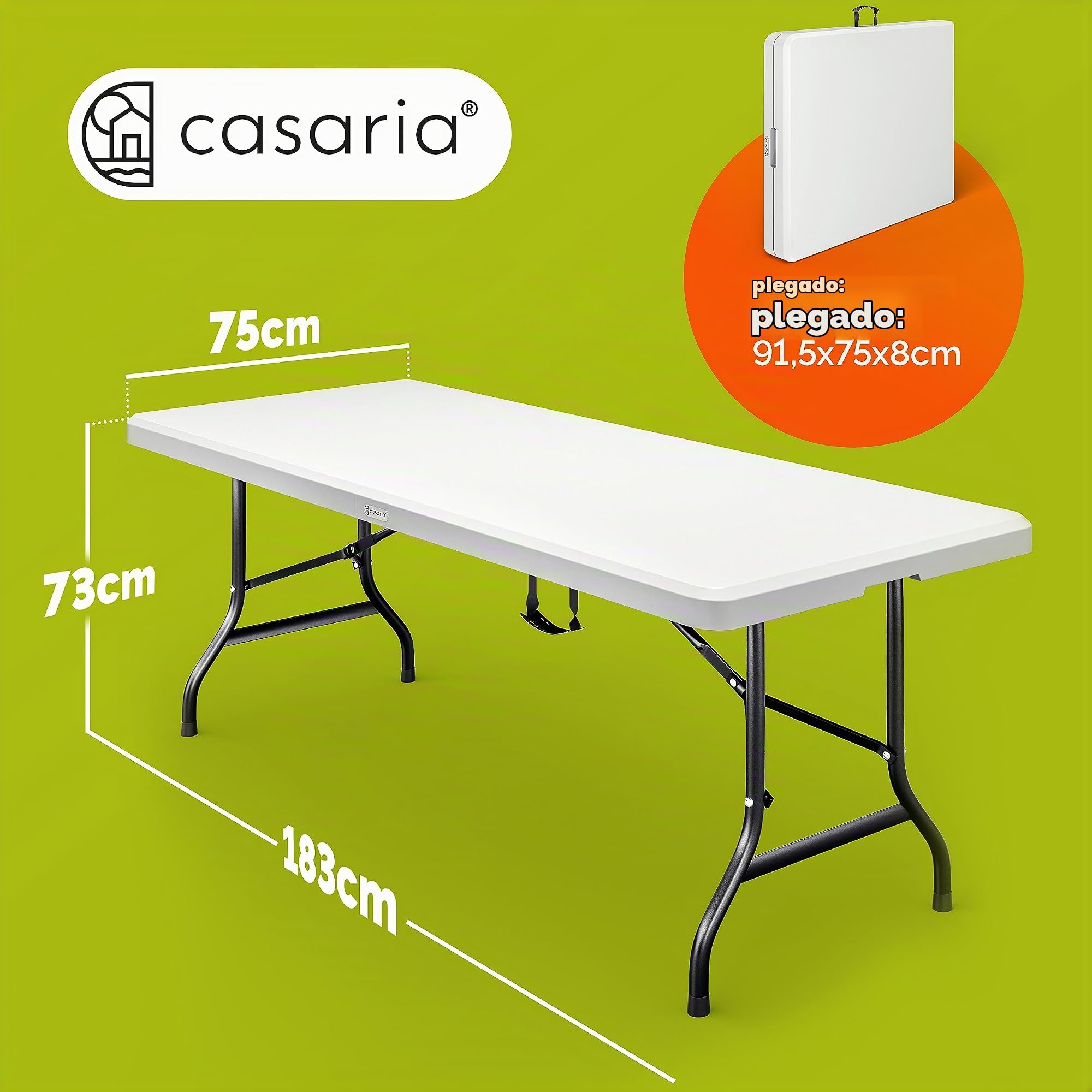 CASARIA® Set 2 Mesas Buffet Plegable Plástico Jardín 183x76cm Fiestas 8 Personas Resistente Intemperie Eventos Exterior Asa Transporte Portátil Picnic