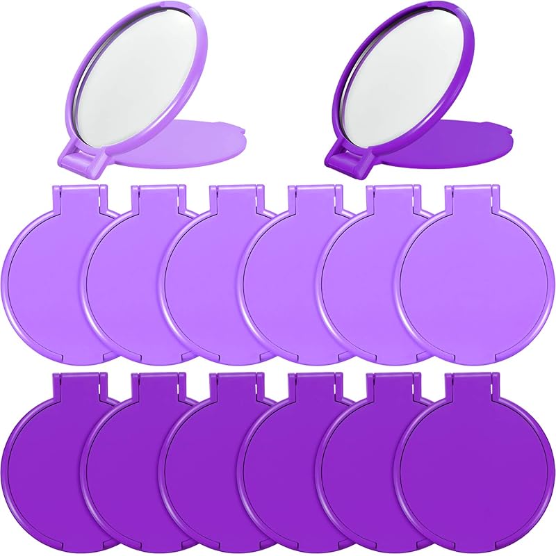 Espelhos compactos redondos dobráveis Blulu nas cores roxo-escuro e roxo-claro, pacote com 24
