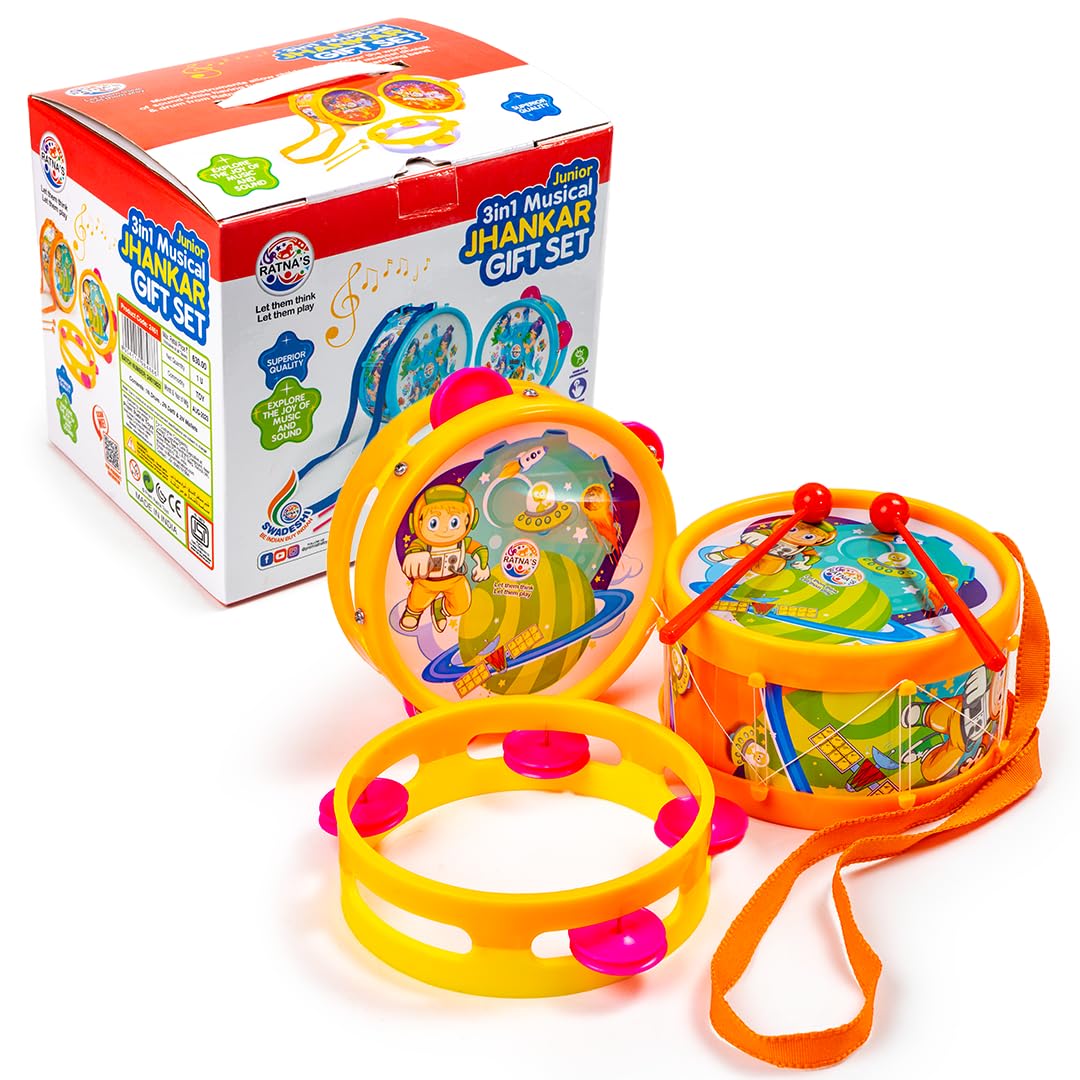 Ratnas 3 in 1 Musical Jhankar Gift Set Junior Space Printed Drum Dafli Toy Musical Instrument with 2 Mallets for Kids (B0CR98VVJS) Amazon Price History, Amazon Price Tracker
