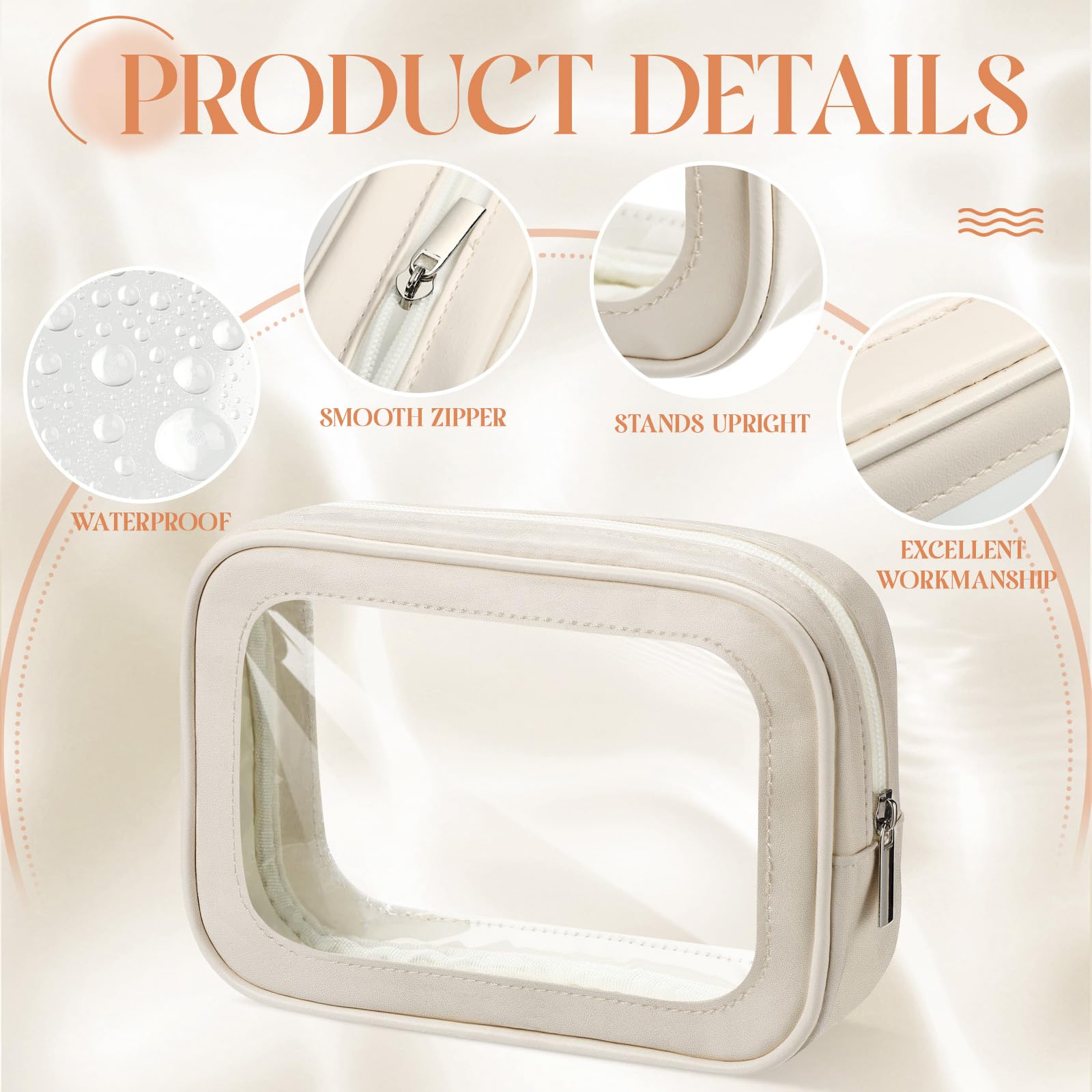 Abbylike Transparente Make-up-Tasche, TSA-zugelassen, transparente Kulturbeutel mit Reißverschluss, PU-Leder, wasserdicht, Reise-Make-up-Organizer für Frauen, Hochzeit, Braut, DIY-Geschenke