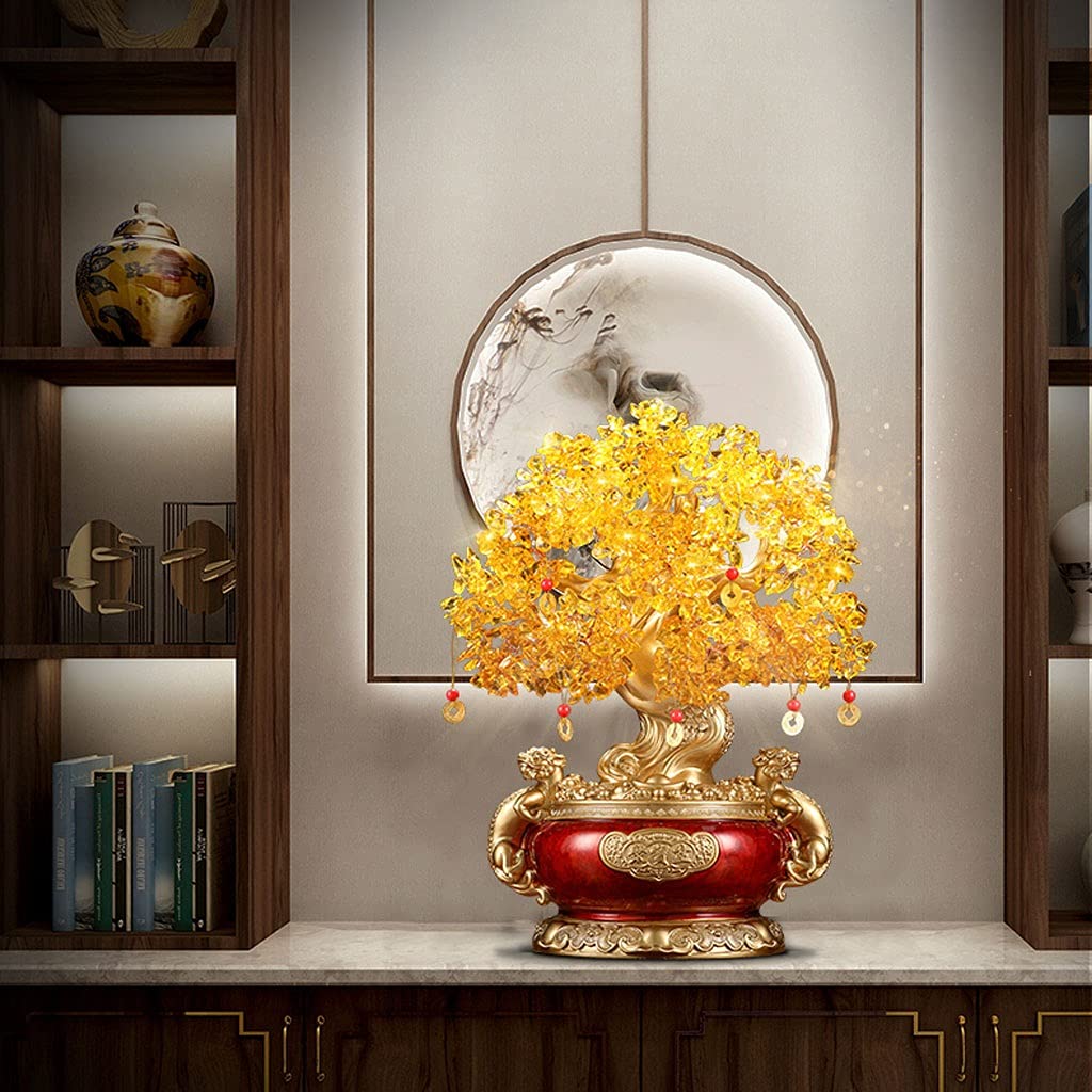 sdneNest Albero di cristallo giallo albero della fortuna albero della fortuna decorazione casa ufficio cristallo albero della fortuna Feng Shui albero fortunato albero denaro albero 27,6/32,9/41,92 cm