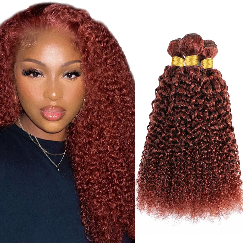 Reddish Brown Bundles Color 33 Curly Wave Human Hair Bundle Copper 3 Bundles 24 26 28 Inch Color 33 Auburn Brown Kinky Curly Bundle Auburn Hair Extensions 150G