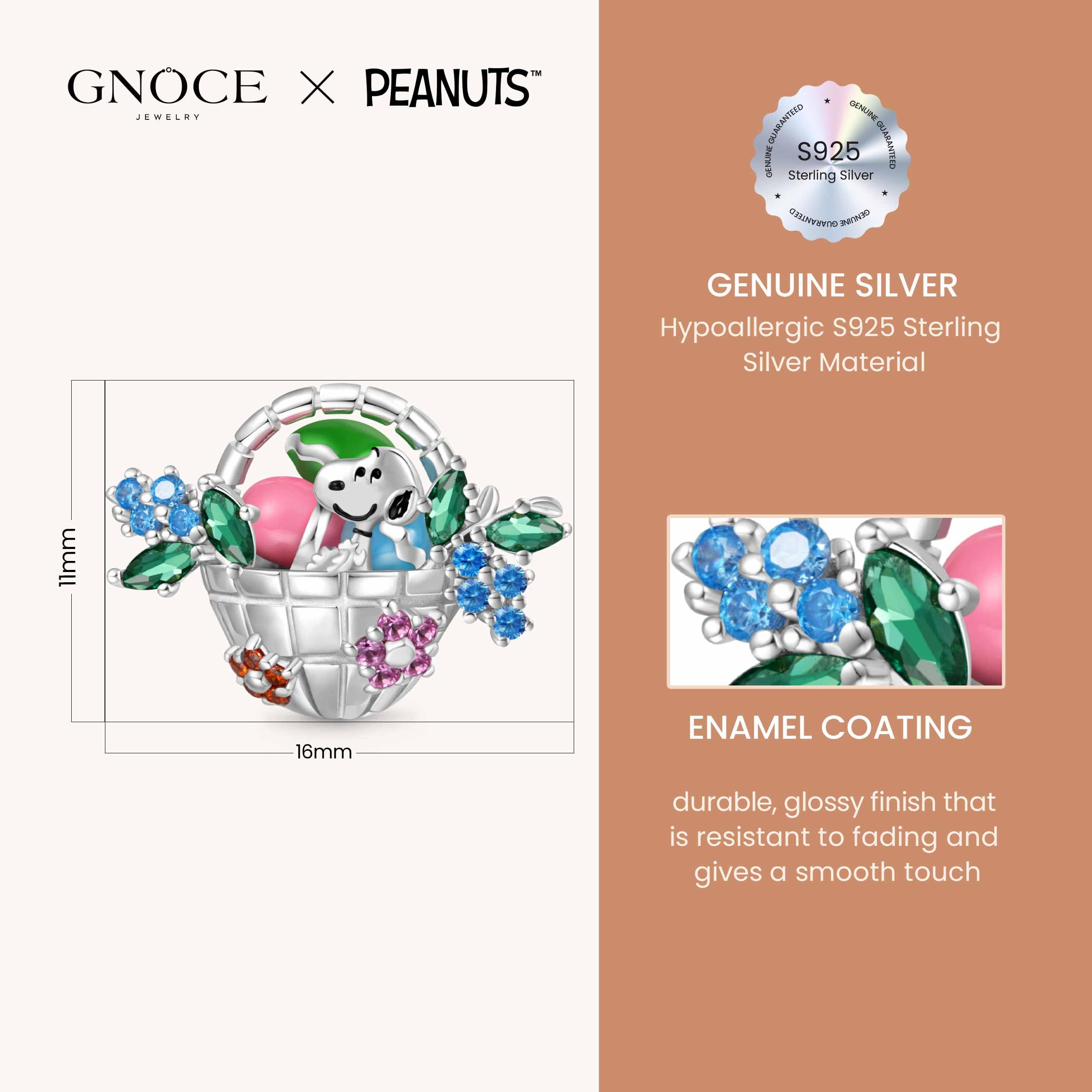 GNOCE Charm Perle Peanuts Snoopy Ostereier Korb Charm 925 Sterlingsilber Beads Charms für Frauen und Mädchen Schmuckgeschenk für Fans