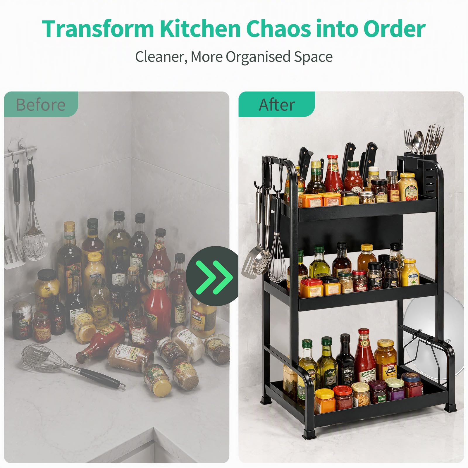 Lubardy Portaspezie 3 Ripiani, Organizer Cucina con Portacoltelli