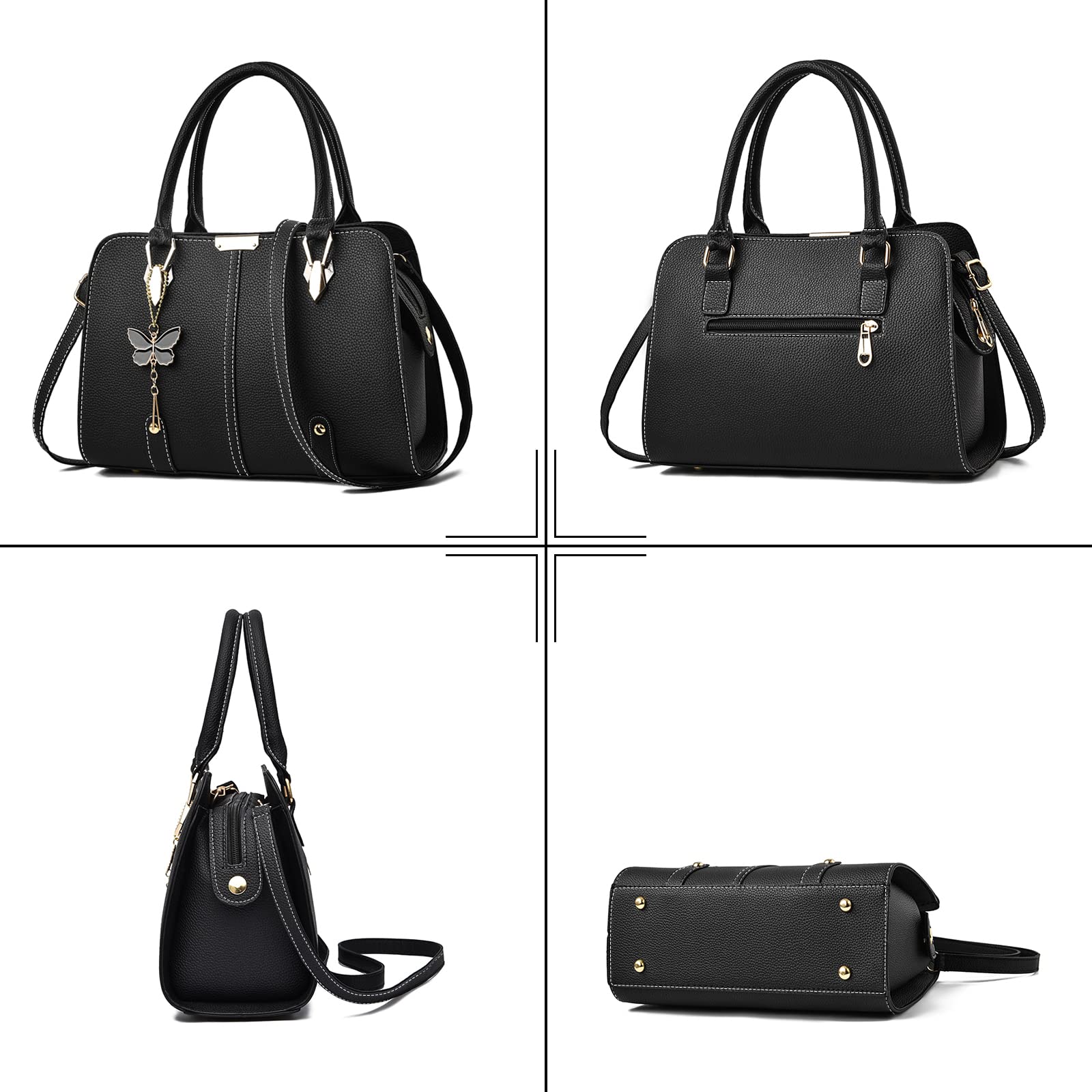 FANDARE Borsa a Mano Donna Impermeabile Borse a Spalla Borse a Tracolla Borse Tote PU Pelle Borse Messenger per Shopping Viaggio Lavoro Incontri Nero