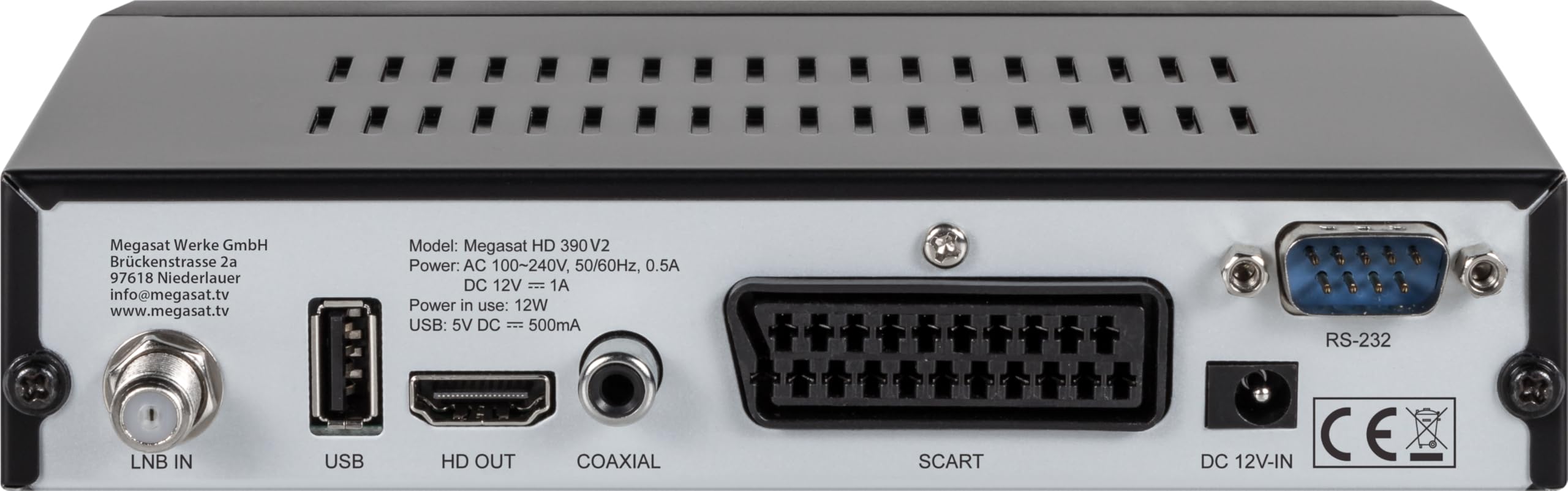 Megasat HD 390 – Récepteur Satellite HD (DVB-S/DVB-S2, Lecteur multimédia, HDMI, Péritel, 2 × USB, écran) – Noir