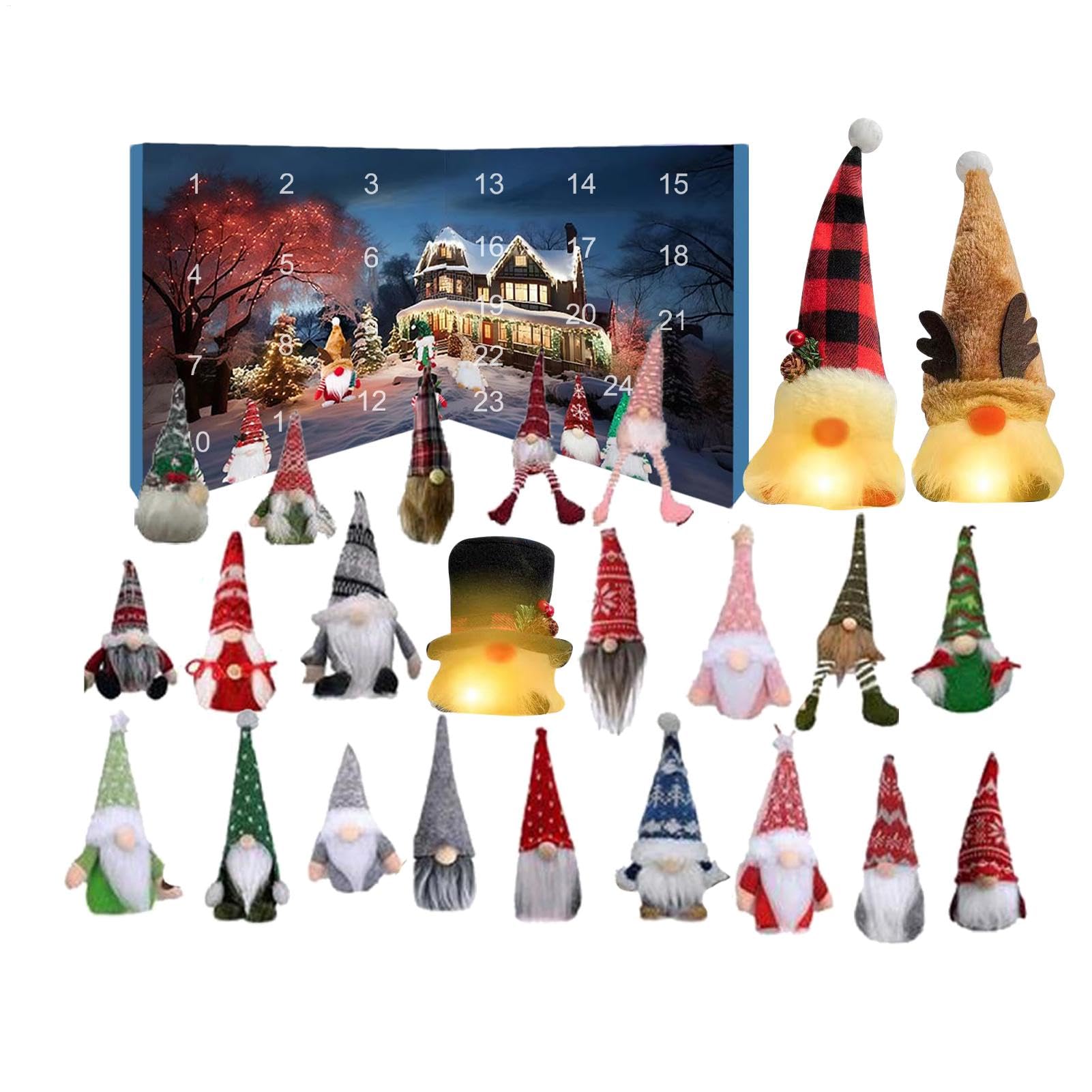 Weihnachts-Adventskalender Süße Weiche Leuchtende Plüschpuppen-Dekoration | 24 Boxen Weihnachtskristallpuppe Für Festtag, Wohnzimmer, Schlafzimmer, Sofa, Auto, Erwachsene und