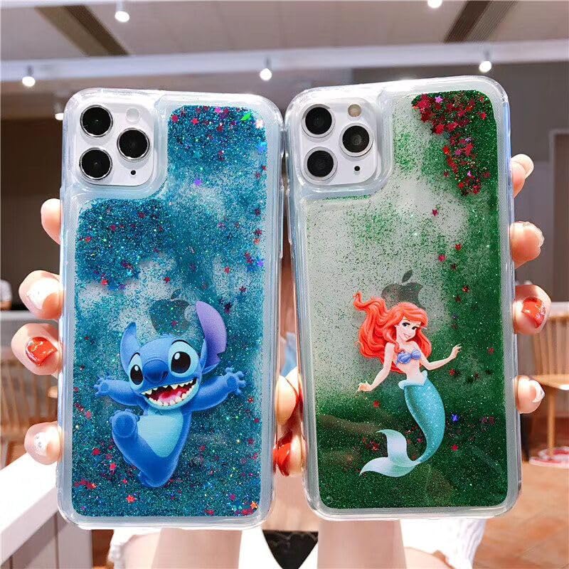 Miniatura 2 de iFiLOVE Funda líquida para iPhone 15 Stitch Bling Liquid Case, para niñas y niños y mujeres, bonita funda de dibujos animados con purpurina de arena