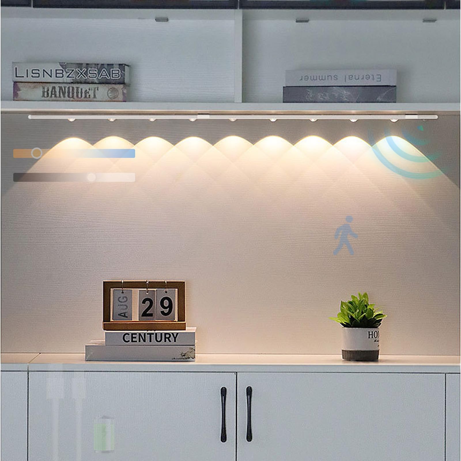 Armario LED Apliques de Pared con Sensor Movimiento Lámpara de Pared Regulable 2700K/4500K/6500K Iluminación de Pared USB Recargable para Gabinete Escaparate Escaleras (Blanco,80cm)