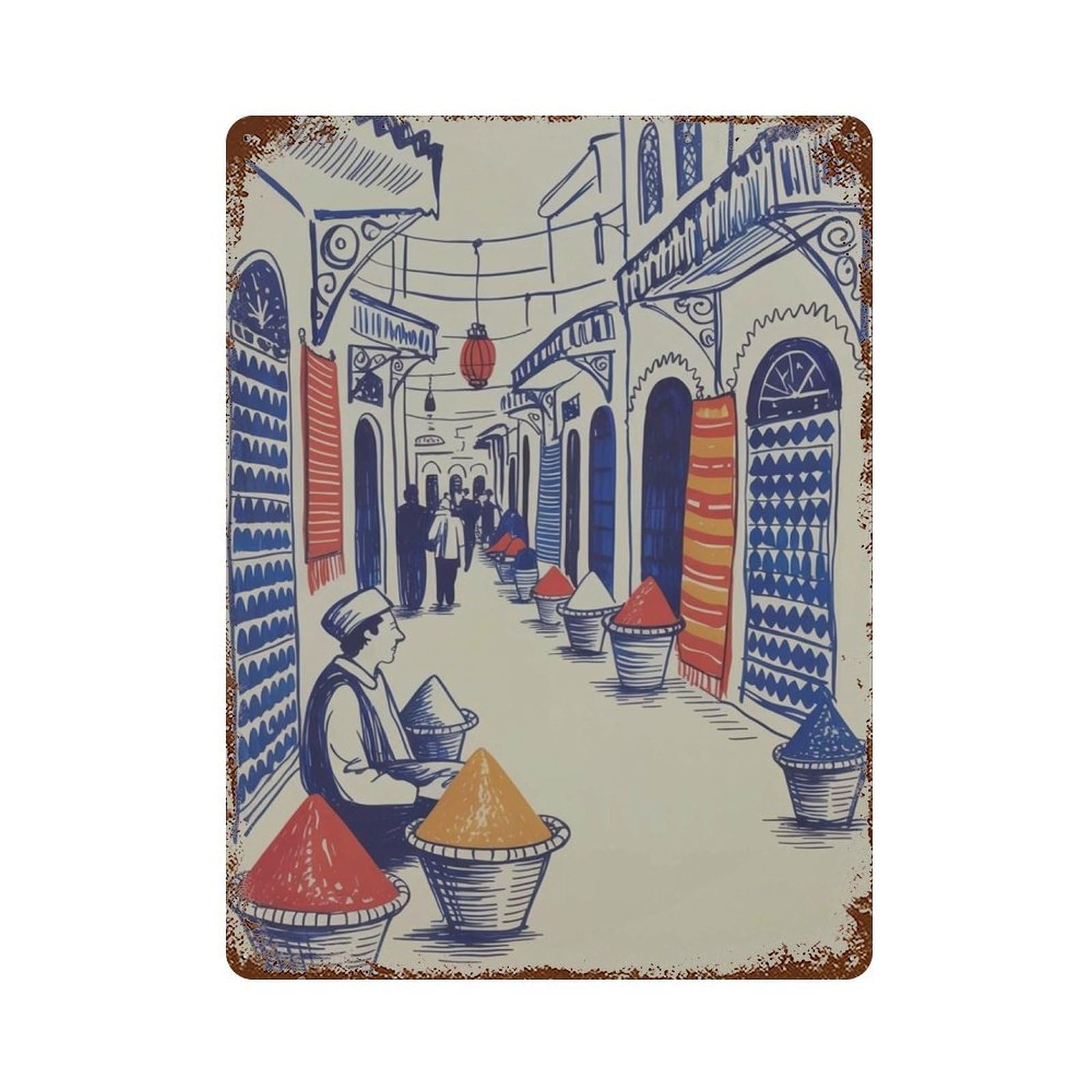 xiaoxiaoshen Marrakech Market – Moroccan Spice Souk Travel Middle Eastern Street Scene Work Wall Decor Art Metal Tin Poster Modern Home Decor Art Home Bar Shop Decorations Vintage Sign 40x30cm