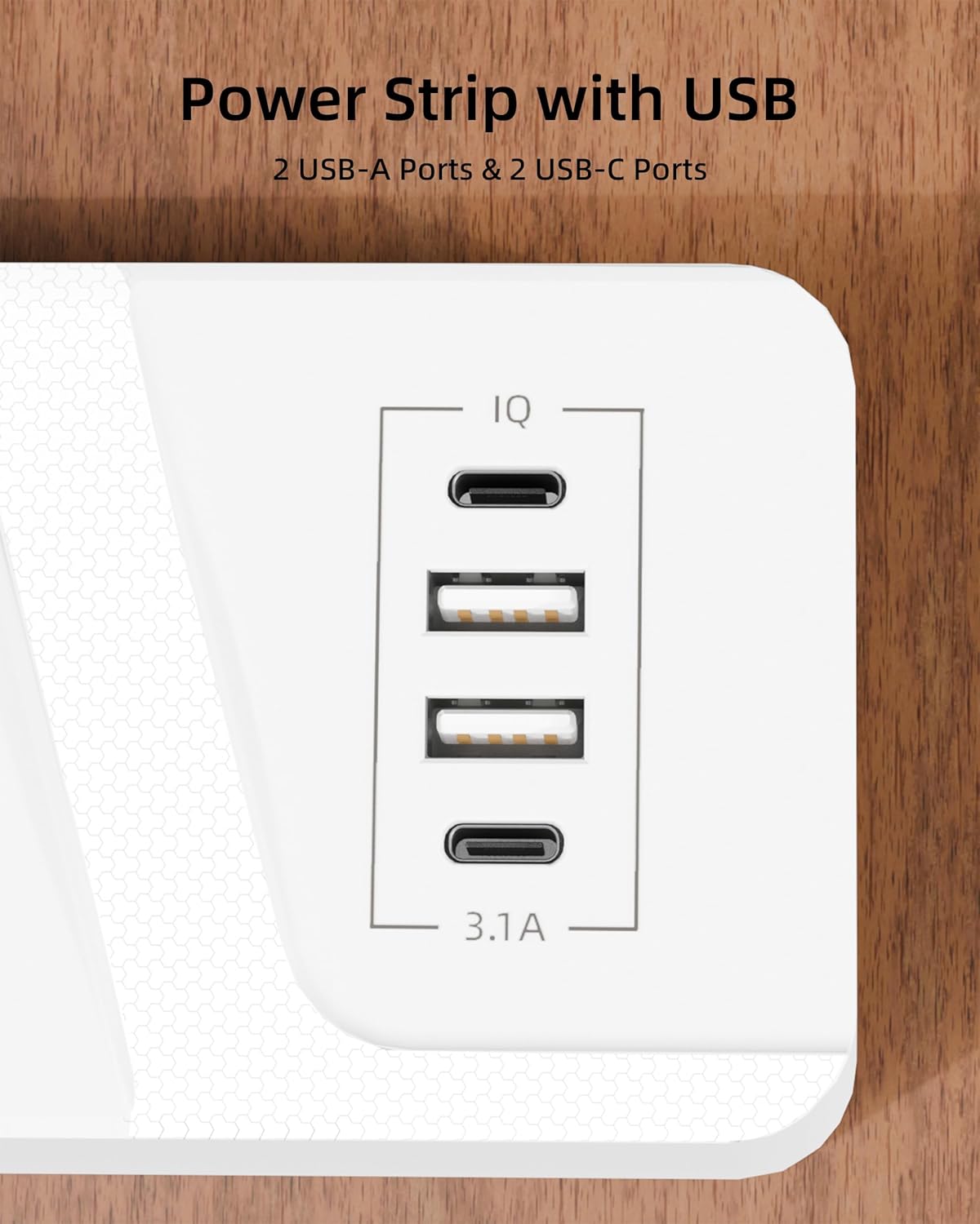 Surge Protector Power Strip with Individual Switches - 6 Wide Spaced Outlet 4 USB Ports(2 USB C), 10ft Extension Cord with Switch On/Off, 1500J, Flat Plug, Wall Mount for Home Office, White