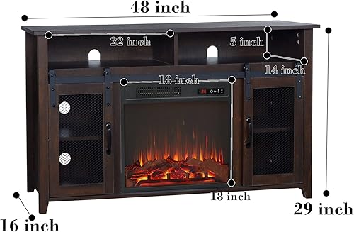 Miniatura 8 de Soporte para TV, centro de entretenimiento, puerta corrediza de granero con chimenea eléctrica incluida para televisores de hasta 55 pulgadas,