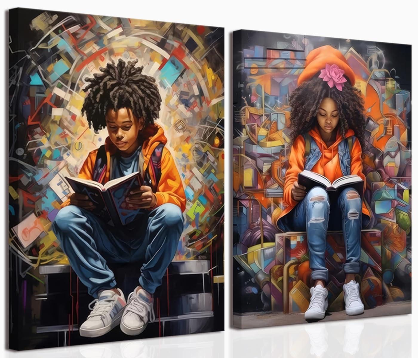 MEHHIHA African American Reading Canvas Wall Art