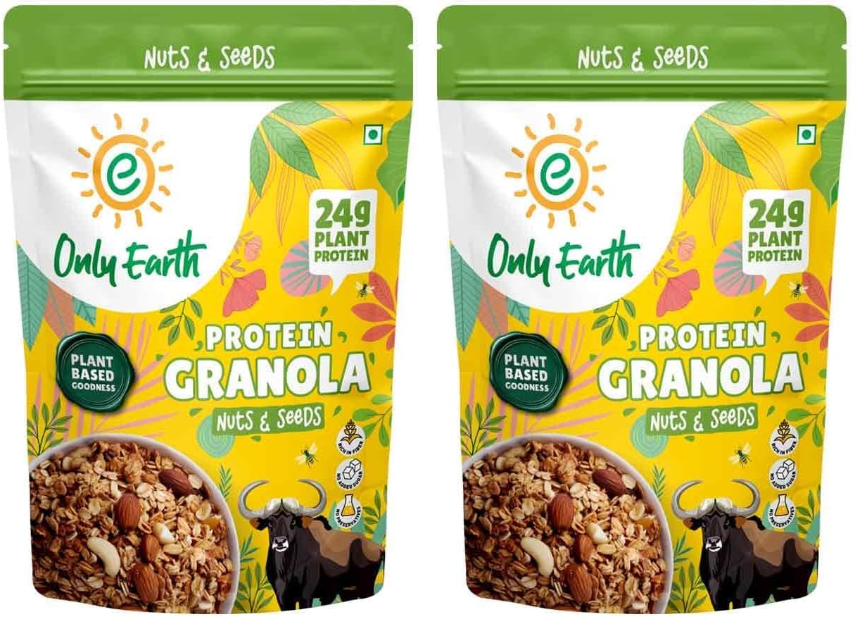 Only Earth Protein Granola | Nuts & Seeds | 24g Plant Protein | High Fiber | No Added Sugar | Dairy-Free | With Almonds, Cashews, Pumpkin Seeds, Flax & Chia | 350g (Pack of 2)-picture-21