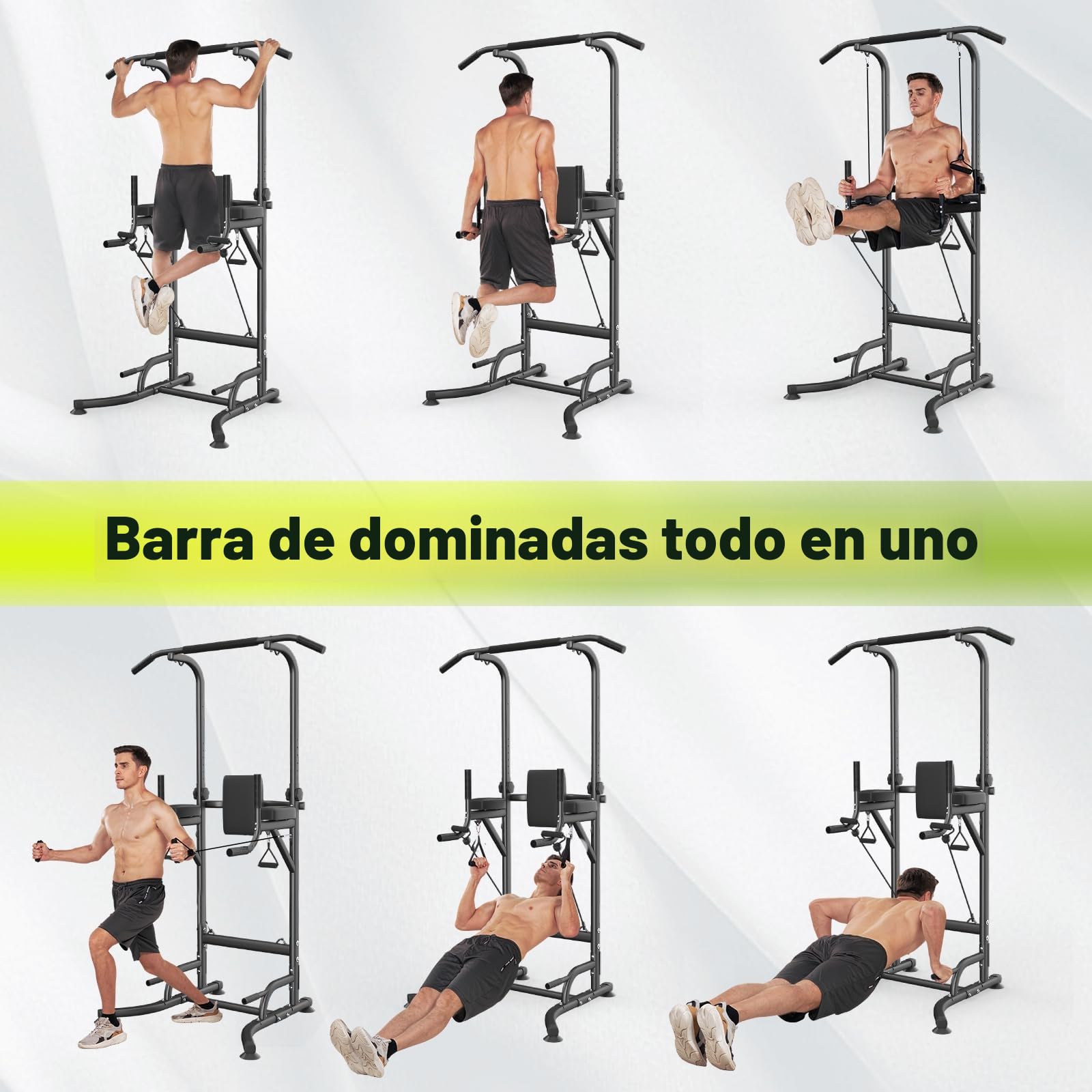 Power Tower Dip Station Barra de dominadas independiente Altura regulable de 170 – 220 cm Multifuncional Estación de fuerza Torre de Entrenamiento para Casa Pull Up Bar