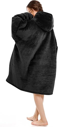 Miniatura 8 de Narecte Manta con capucha para mujeres y hombres, manta de forro polar Sherpa de gran tamaño, manta con capucha para llevar puesta, regalos de
