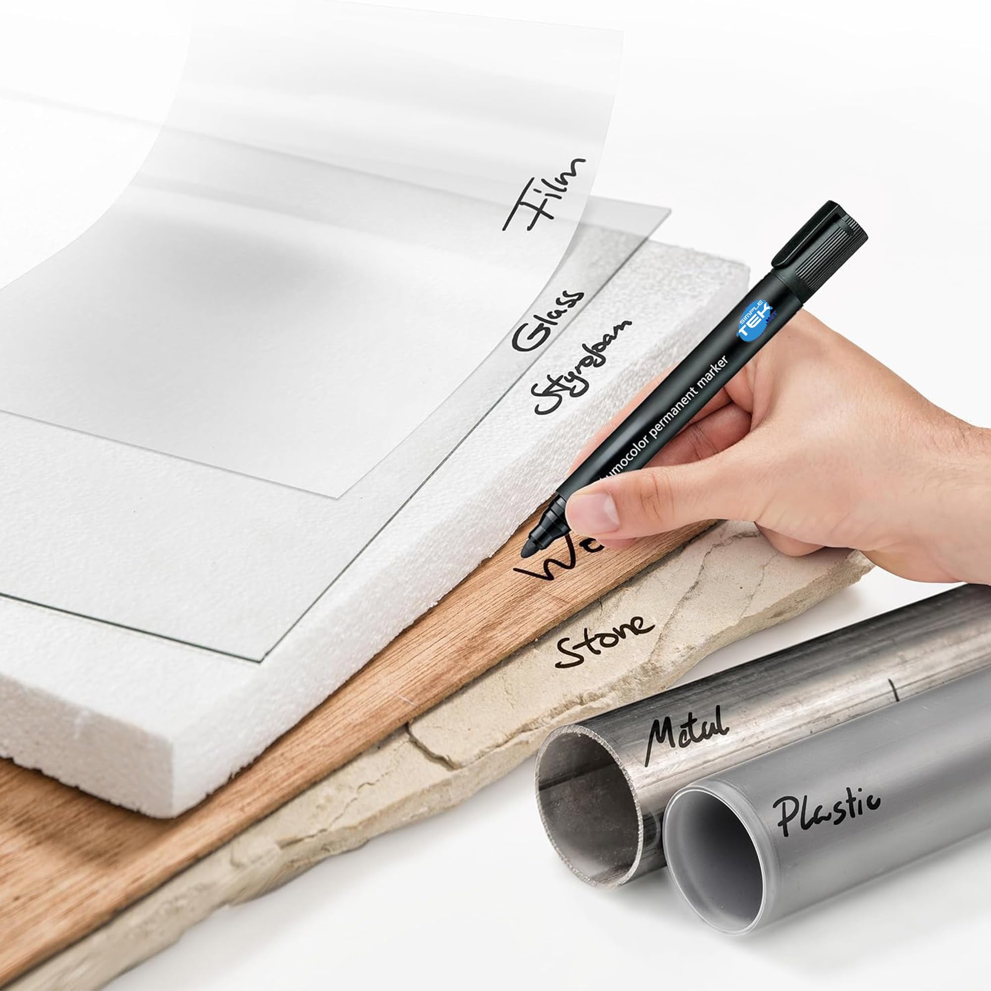 SIMPLETEK - 6x Pennarelli Indelebili Permanenti Neri - Punta Tonda 2 mm, Asciugatura Rapida, Resistente all'Acqua e alla Luce