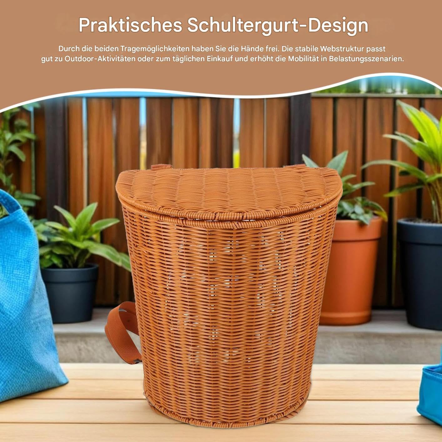 Cesta De Picnic Bolso Tejido Portátil de Gran Capacidad | Cesta De Picnic Mochila De Ratán Artificial Para Camping Playa Viajes Compras Hogar Apartamento Cocina Granja Fruta Verdura