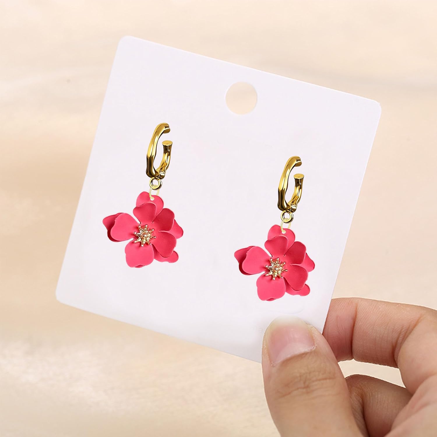Boho Metal Poppy Flower Dangle Earrings Matte Painted Bohemian Floral Drop Earrings for Women Tiered Petal Statement Jewelry - Image 5