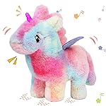 Hopearl Walking Unicorn with Glowing Horn Interactive Electronic Pet Plush Unicorn Toy with Sounds and Movements Animated Gift for Toddlers Birthday, Rainbow, 7\'\'