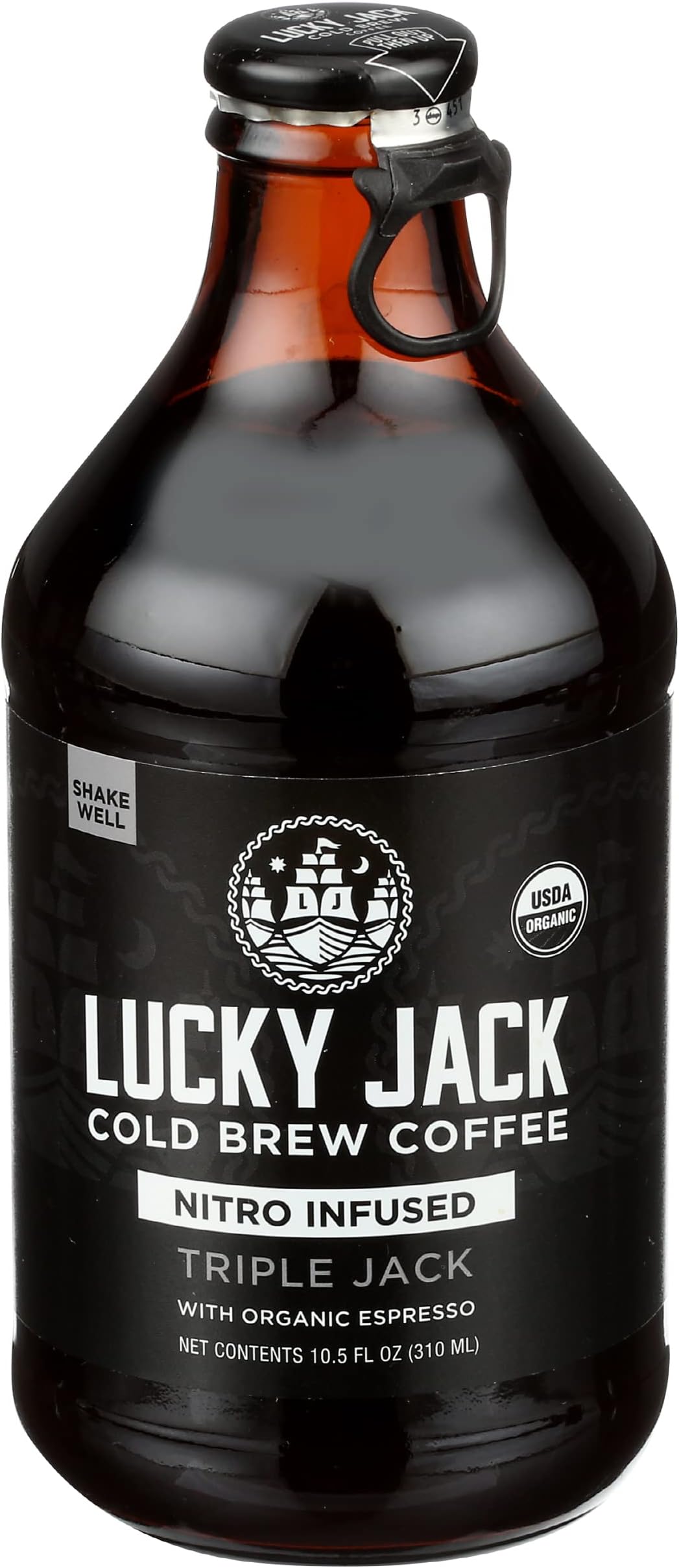 Lucky Jack, Organic Triple Black Nitro Cold Brew Coffee, 10.5 Fl Oz