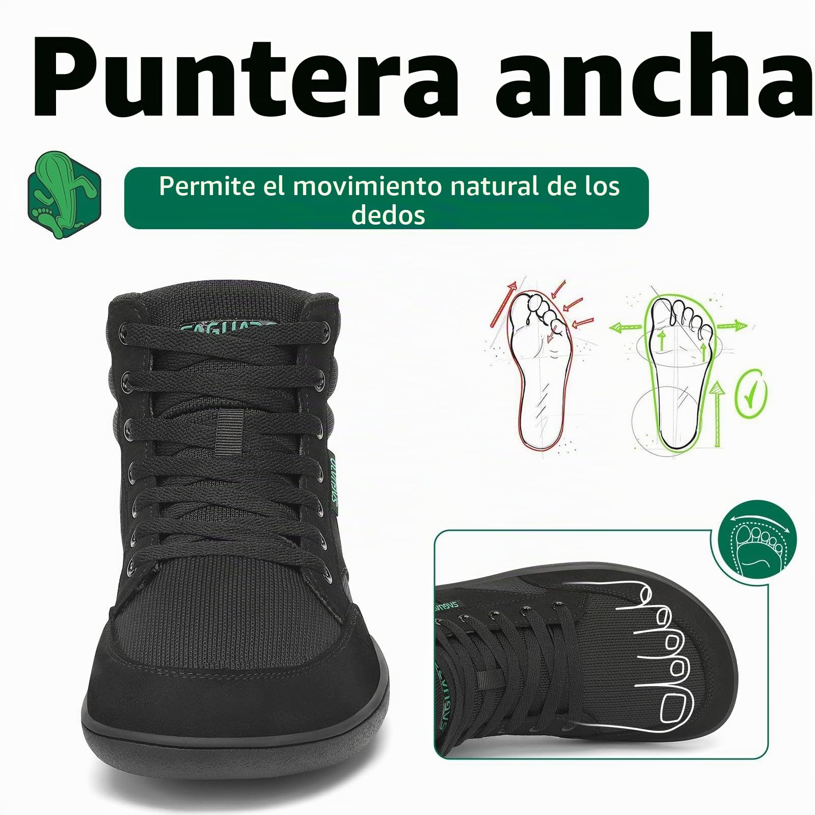 Saguaro Zapatos Barefoot de Caña Alta Unisex con Pies Anchos & Drop Cero, Gr.36-48