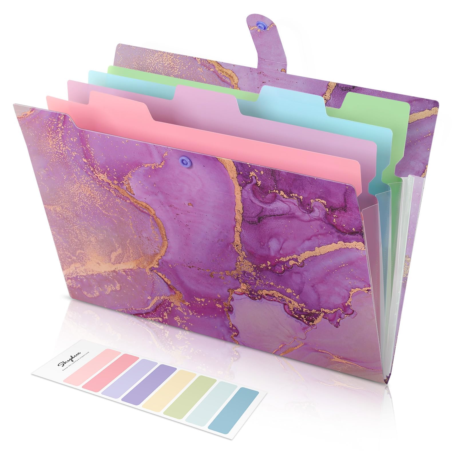 SKYDUE Document Organiser, A4 Expanding File Folder, Colored Plastic Folders,Sturdy and Protective File Storage to Organise Paperwork, Receipts, Invoices, Bills, Documents(Marble Purple)