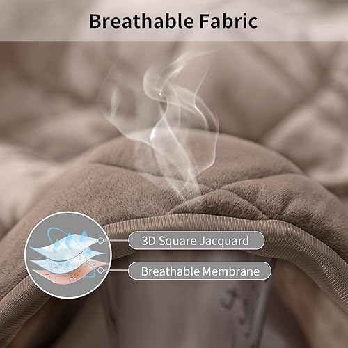 Miniatura 3 de Yinlnpaul Sábana bajera ajustable de terciopelo tamaño individual XL, protector de colchón acolchado, sábana bajera transpirable, 21 pulgadas de