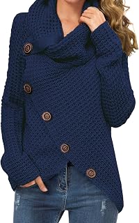 GRECERELLE Women's Chunky Turtleneck Sweater Asymmetric Hem Loose Knit Pullover Tops S-2XL