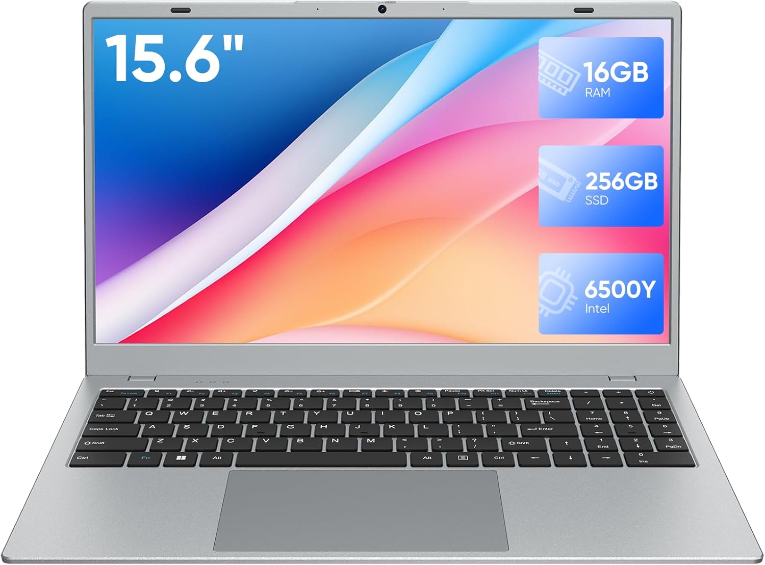 Laptop Computer, 16GB RAM 256GB SSD Laptops, 6500Y Processor (up to 3.4GHz), 15.6" FHD IPS Display, Laptop for Student and Business, WiFi 5, BT 5.0, Sliver