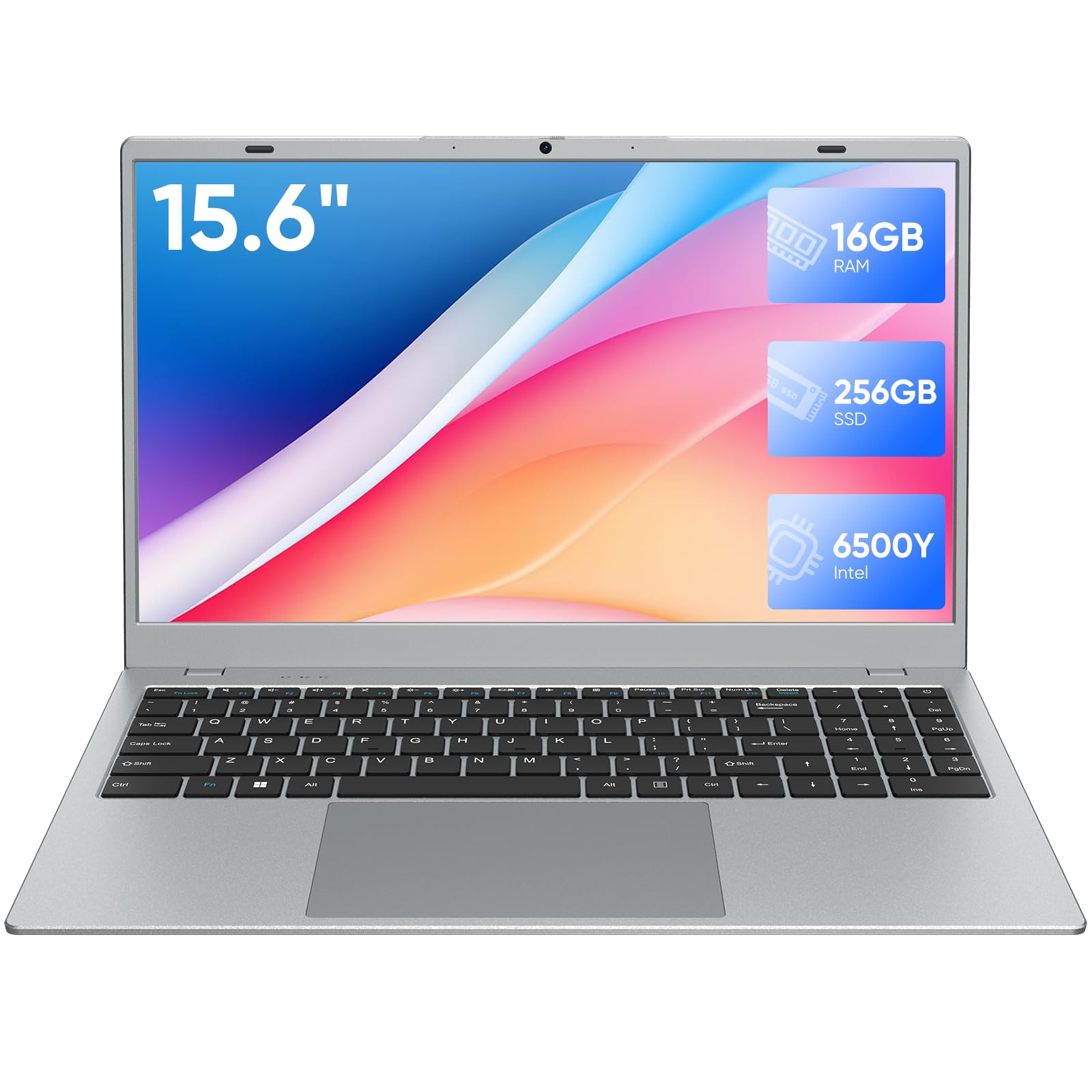 Laptop Computer, 16GB RAM 256GB SSD Laptops, 6500Y Processor (up to 3.4GHz), 15.6" FHD IPS Display, Laptop for Student and Business, WiFi 5, BT 5.0, Sliver