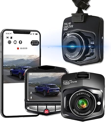 Cámara de coche, FHD 1080P Dashcam, pantalla de 2.4 pulgadas, visión nocturna estupenda, gran angular de 170, sensor G, detección de movimiento,