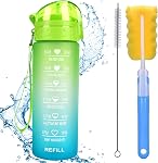 32 oz Bouteille d'eau étanche avec marqueur de temps & Couvercle de paille pour vous assurer de boire assez d'eau tout au long de la journée pour le fitness et les enthousiasmes extérieurs, BPA Gratuit, avec pinceau en paille (violet vert)