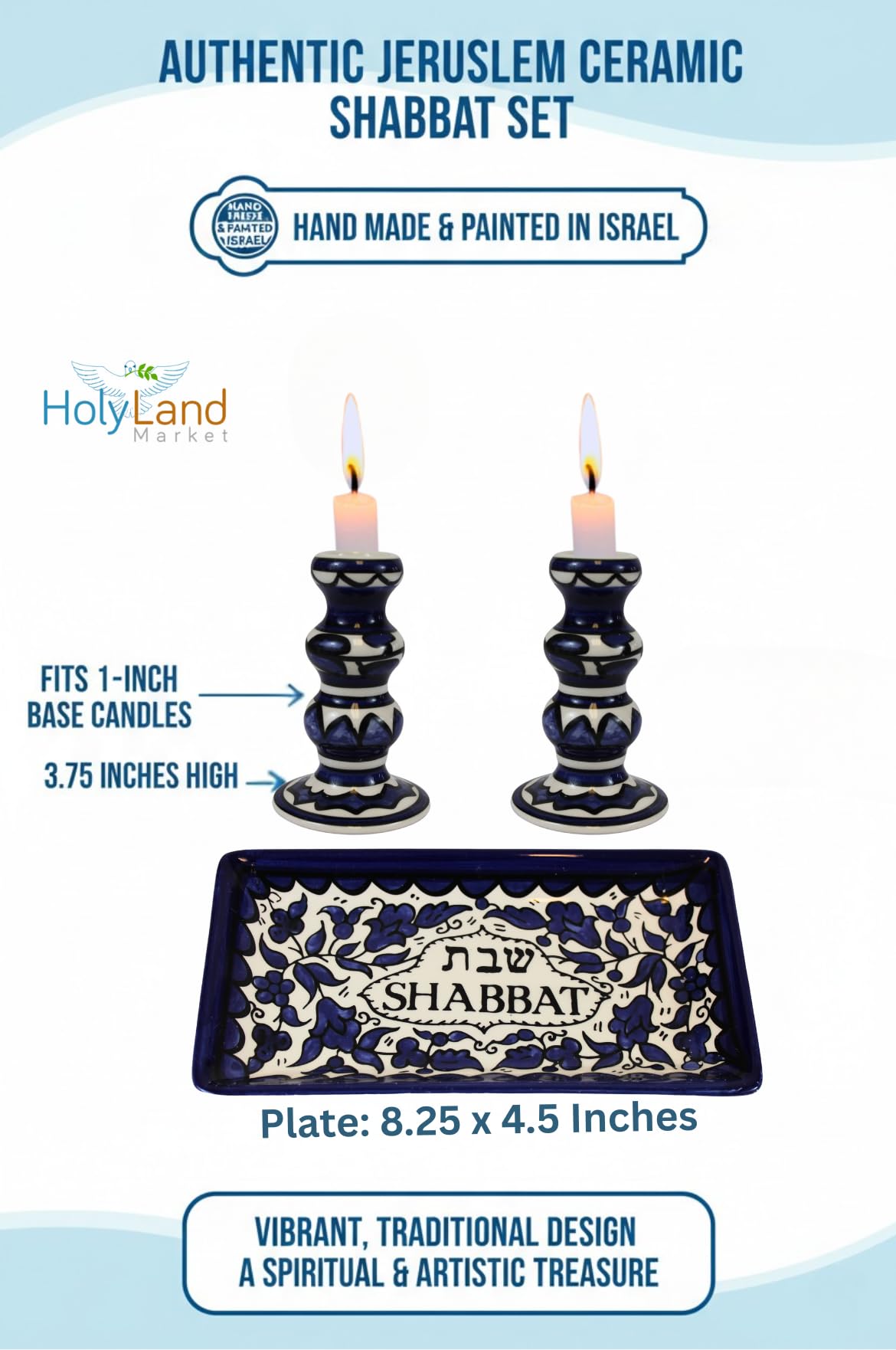 Holy Land Market Shabbat Kerzenständer Set Keramik Blau Kerzenhalter