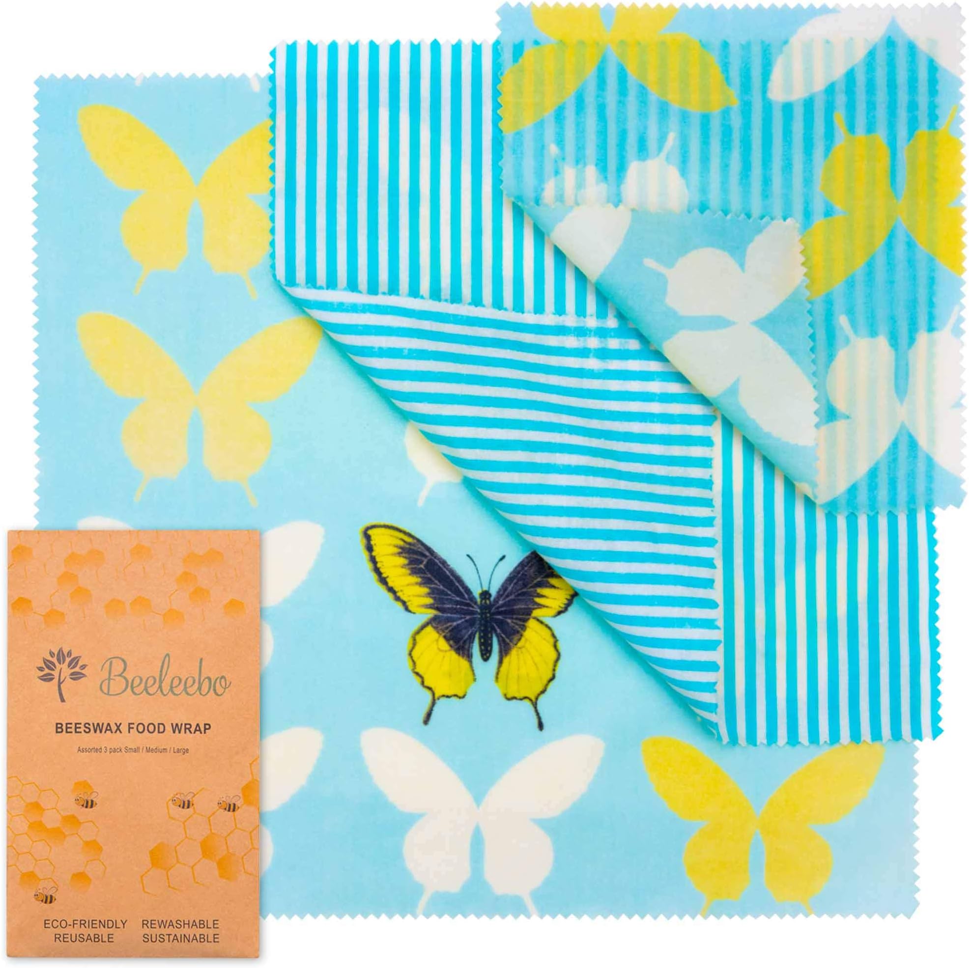 Beeswax Wraps Reusable Food Wrap assorted 3 pack Eco Friendly Organic Sustainable Zero Waste Plastic Free Alternative Storage 1 Small 1 Medium 1 Large